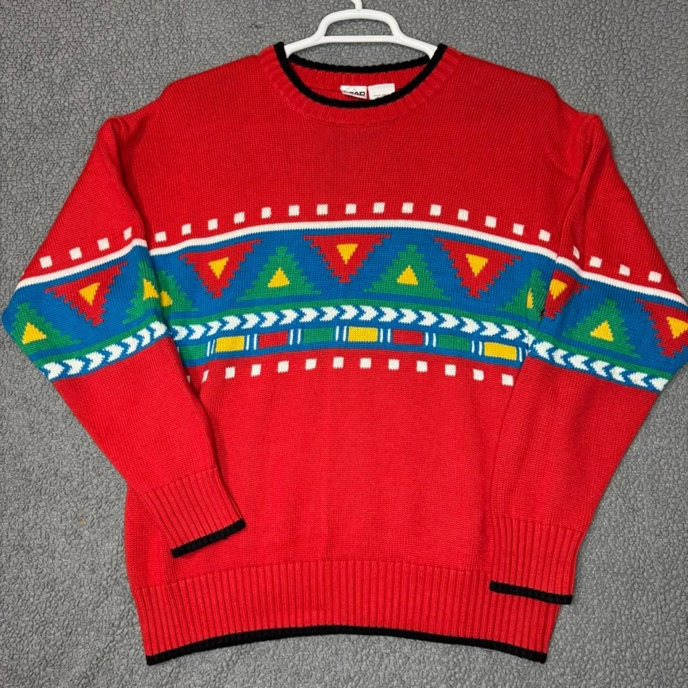 Vintage Head Sportswear Knit Sweater Size Medium? Aztec Geometric Wool Acrylic